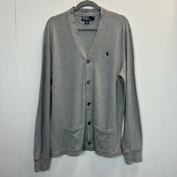 Vintage Polo PRL Ralph Lauren Grey V-Neck Lightweight Cardigan Sweater Large - Picture 2 of 13